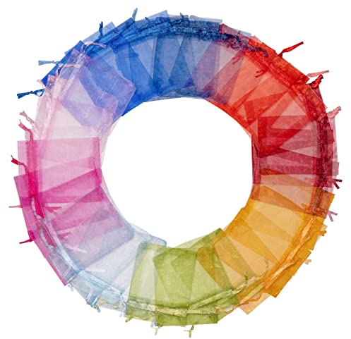 Carehabi 100PCS Organza bags, gift jewellery bags, wedding lavender bags (7 x 9 cm, colourful)