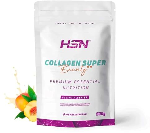 HSN Colágeno Hidrolizado Super Beauty | Melocotón 500g | 10g Colágeno por Dosis Diaria | Fitoceramidas (Ceramosides™), Ácido Hialurónico, ALTO contenido Vitaminas y Minerales | No-GMO, Sin Gluten