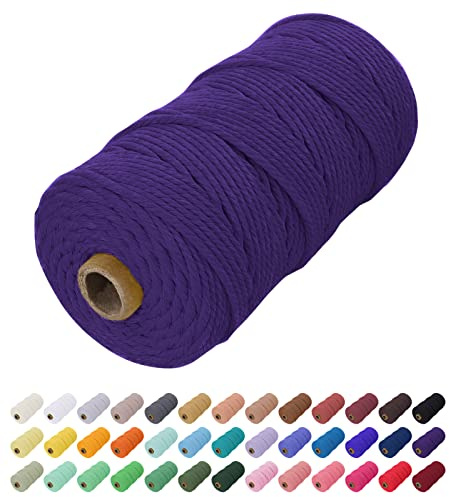 Uiopa Macrame Cord 2mm x 200m, Natural Cotton Cord Coloured Macrame Yarn Soft Rope, Macrame String Cotton Twine for Crafts, Plant Hanger, Wall Hanging, Wrapping, Christmas Decorations (Deep Purple)