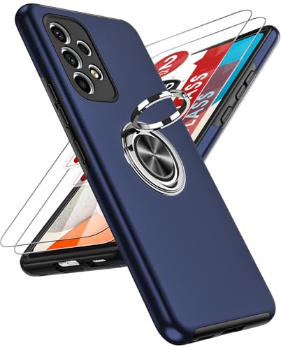 LeYi für Samsung Galaxy A53 5G Hülle mit 2 Panzerglas‑Schutzfolien-Blau | Samsung Galaxy A53‑5G Hülle für TPU Militärschutz Hybrid Schutzhülle mit 360° Metall Ring Halter Ständer Stoßfest Case Cover