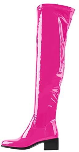Only maker Damen Overknees Stiefel Stretch Winterschuhe mit Reißverschluss Lack Rosa 35 EU