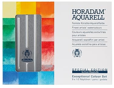 Schmincke - HORADAM® AQUARELL, Exceptional Colours Set, 9 x 1/2 Näpfchen, 74 643 097, Metallkasten, Malset, feinste Aquarellfarben