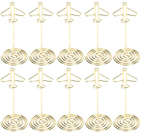 QANYEGN 10 Stück Goldener Flugzeug-Nachrichtenhalter, Visitenkarten- Und Fotoständer aus Metall, Tischständer Mit Sockel, Für Hochzeit, Party, Restaurant