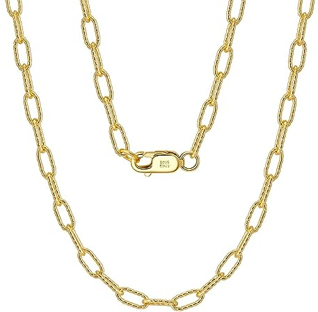 Ayoiow Halskette 925 Silber Damen Gold Kettenarmbänder Büroklammer Kette 3Mm