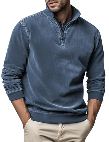 Pullover Herren Lange Ärmel Sweatshirts Rollkragen Mit Reißverschluss Pulli Hoodie Fall and Winter Tops Tshirt Wärme Hemd Langarm Langarmshirt Retro Sweater Freizeit Oberteils(Royal Blue,XXL)
