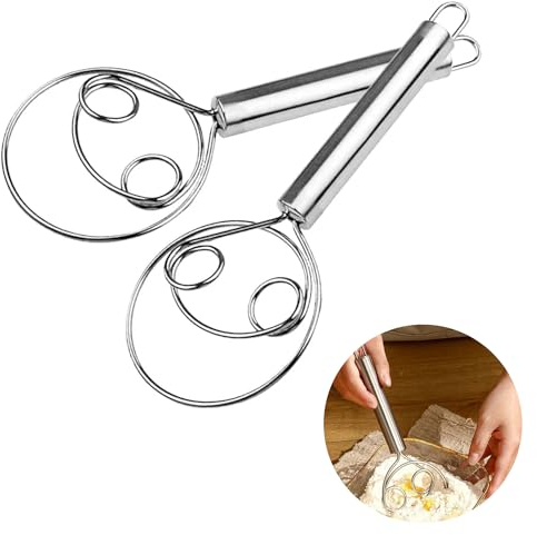 Fouet danois, 2 pièces Fouet hollandais Batte à œufs en acier inoxydable Mélangeur Fil d'acier inoxydable 304 pour la fabrication de gâteaux à pain