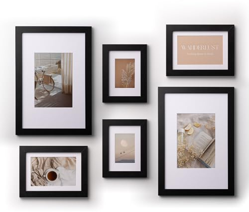 Deknudt Frames Bilderrahmen Collage & Galerie 6er Set mit verschiedene Größen (2x (10x15cm, 13x18cm & 20x30cm), Schwarz) - MDF- Bilderrahmen Holz - Bilder aufhängen oder aufstellen