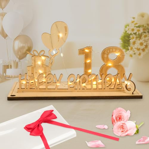 Seutgjie Deko 18. Geburtstag Mädchen Junge, Originelles Holz Geldgeschenk 18.Geburtstag Tochter Sohn mit LED Lichterkette Fliege und Geschenkpapier Gästebuch für Hochzeitstag Jubiläum Tischdeko