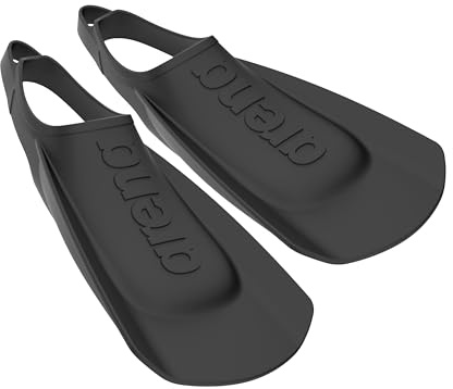 Arena Palmes d'entraînement de Natation Unisexes pour Adultes Confortables et légères pour Homme et Femme, Palmes à Lame Courte en Silicone, Design à Talon Ouvert, Noir, 41-44