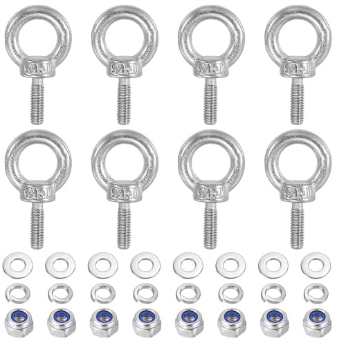 PATIKIL M3 x 9mm Lifting Shoulder Eye Bolt, 8Pcs 304 Stainless Steel Lifting Ring Threaded Eyebolt with Nuts Washers for Hanging Hammocks Articles