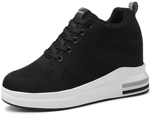 MIEHUIAI Sneakers med kilklack dam kilar sportskor platå mode fritidsskor promenader lätta andningsbara löparskor halkfria sneakers 8,5 cm, Svart 6688, 36 EU
