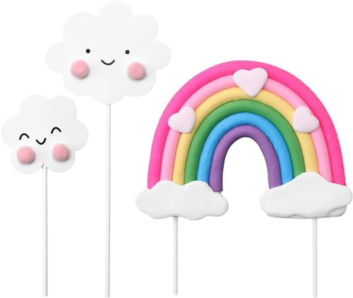 Topper per torta di compleanno arcobaleno, 3 pezzi, rosa, piccole decorazioni per torte arcobaleno, per ragazze e ragazzi, per compleanni, baby shower, feste di matrimonio