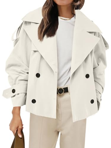 Tankaneo Kurzer Damen-Trenchcoat, lässig, zweireihig, kurze Jacke, Herbstmode, Oberbekleidung mit Gürtel