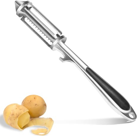 Alyvisun 3 en 1 Universal Pelador Patata para Pelar, Cortar y Apertura de Botella, Pelador Profesional de Patatas de Zinc con Mango Antideslizante para Frutas y Vegetales