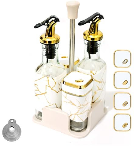 SAEIV Porta olio aceto Sale Pepe (da 5 Pezzi), Il Design a Rotazione della Copertina oliera, può Utilizzare Una varietà di Metodi di Dumping, Dispenser olio da Cucina