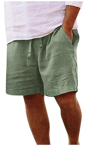 Chdirnely Mens Shorts Summer Cotton Linen Shorts with Pockets Casual Wide Leg Drawstring Jogging Shorts Plus Size Holiday Beach Stretch Short Pants