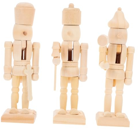 BCOATH Christmas Wooden Nutcracker Soldier Puppets 3pcs Set Blank Nutcracker Toy for Boys and Girls Creativity 13cm Random Style Safe Wood Christmas Decoration