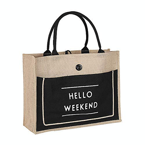 AYKANING Strohtaschen Damen,Korbtaschen Damen Frauen Leinen Luxus Tote Große Kapazität Weibliche Lässige Umhängetasche Dame Daily Handtasche Frischer Strand Einkaufstasche(Black 35x30x14)