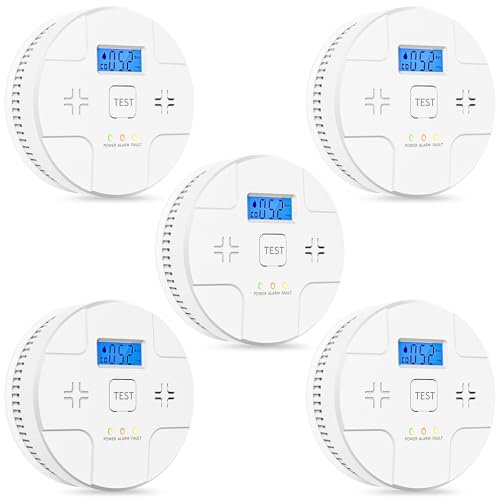 5 Packs,Smoke Detector Carbon Monoxide Detector Combo,2-in-1 Detection,85 dB Alarm,LED Indication,LCD Digital Displays,Battery Operated,(Includes 3 x 1.5V AA Batteries),Easy to Install,Portable Use