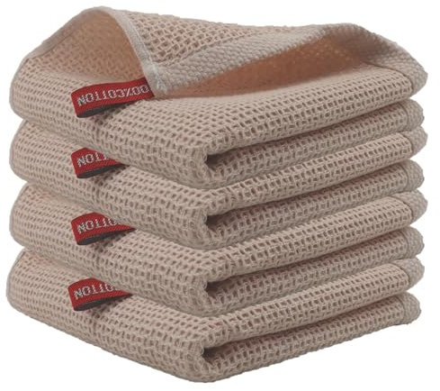EVNFHCEJ Paño de Limpieza 4 Uds. Toalla de Cocina de algodón paño de Limpieza mágico Ultra Suave Trapos de Limpieza absorbentes paños de Limpieza Gruesos paño de Cocina(Beige)