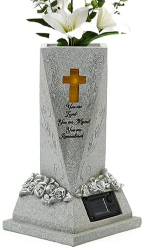 Jarrón de cementerio para decoración de tumbas,Jarrón de cementerio con lámpara solar,Florero LED solar - Jarrón decorativo de estatua de cementerio pintado a mano para jardín, cementerio, césped, pat