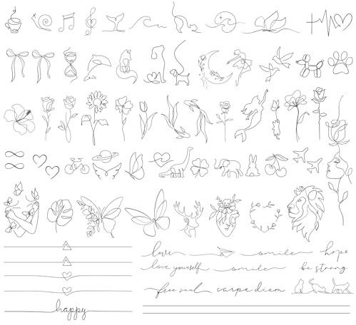 BETESSIN 3 Bögen Temporäre Tattoos 2 Wochen - Minimalistische Fake Tattoo mit One-Line-Art - Klebetattoos Erwachsene - Wasserfeste Fine-Line Tattoos zum Aufkleben für Männer & Frauen