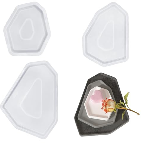 Lot de 3 Moules en Silicone avec Bord Polygone Dessous de Verre Plateau en Résine, Moules de Coulée en Résine pour Accessoires de Bricolage