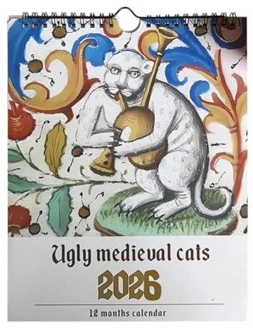 Ful medeltida kattkalender – rolig konstig medeltida katt väggkalender, upphängbart årligt schema för daglig användning familj arbetsplats skola högtid firande vänner kattälskare 28 x 21 cm