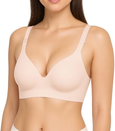 Memoryee Reggiseni Senza Ferretto Senza Cuciture per Donna Taglie Forti Bralette a Copertura Totale Crop Top con Supporto Morbido Beige XXL