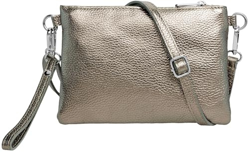 Caspar Kleine Leder Clutch Damen Umhängetasche Abendtasche mit verstellbarem Schultergurt & Handschlaufe - CLASSIC LINE - Modell No.852 - Made in Italy
