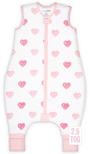 Mama Cheetah Sacco nanna per bambini con piedi, 4T - 5T, 2,5 TOG in cotone biologico con gambe, coperte indossabili per camminatori con cerniera a 2 vie, sacco nanna per ragazze e ragazzi, primi