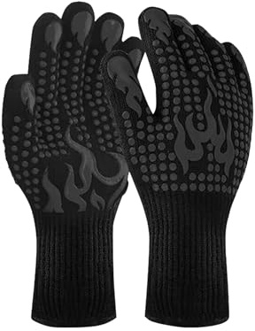 BBQ Gloves, Long Wrist Heat Oven Mitts Grilling Silicone Oven Gloves Heat Resistant - 1472℉ Extreme Heat Resistant, Non-Slip Cooking Gloves for Grilling,Cooking, Barbecue, Baking, Welding (Black)