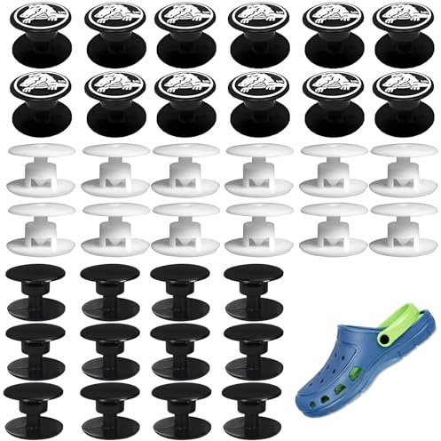 bottoni di ricambio per scarpe 36 pezzi rivetti plastica per zoccoli forati neri bianchi accessori compatibili riparazione scarpe fai da te per adulti e ragazzi