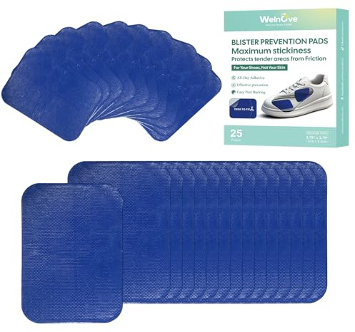 Welnove Blister Prevention Patches, 25 Sheets Moleskin for Shoes (Not for Skin), Protects Tender Areas from Friction, Glossy Blue - Total 1.79 sq ft