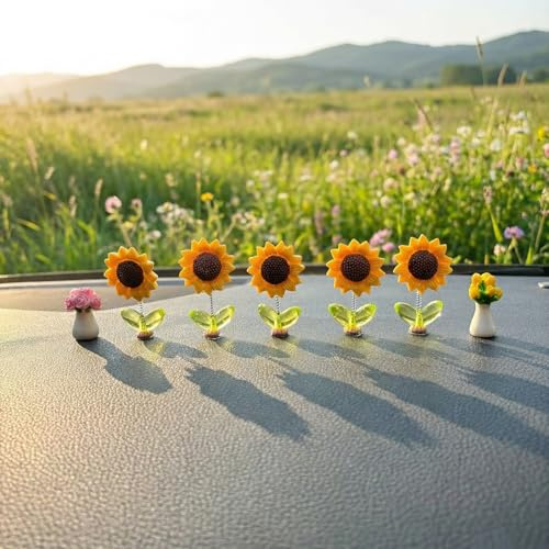 Générique 7 Pièces Car Deco Voiture Interieur de Tournesol | Ornements pour Tableau de Bord Accessoires Intérieurs Auto Tableau de Bord pour Rétroviseurs, Tableaux de Bord