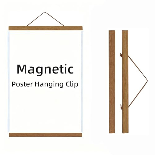 GrittyGrace Magnetic Poster Hanger Frame for 20x24 20x28 20x30 Movie Music Posters Wall Art,Teak Wood Picture Frames for Large Canvas Diamond Map Decor, Living Room Calendar Banner Tapestry Photo Hanging Stand (Teak Wood, 20in/50cm)