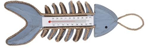 jojofuny Nautisches Wandthermometer Fischgrät Design Hängendes Gartenthermometer aus Metall Präzise Temperaturanzeige für Innen und Außen Dekoration für Terrasse und Wohnzimmer