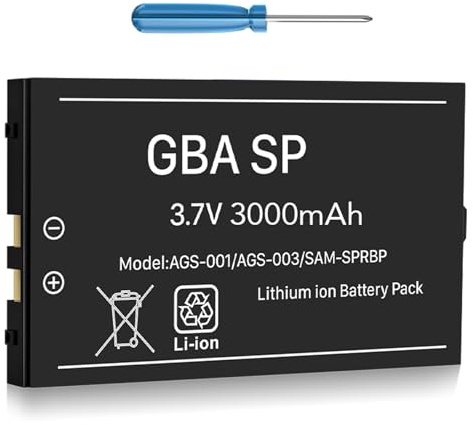 GBA SP Battery, 3000mAh New Upgrade High Capacity Battery Replacement for Nintendo Gameboy Advance SP, AGS-001, AGS-003, SAM-SPRBP with Repair Tool Kit