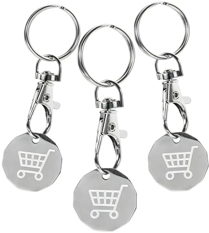Horyue 3 Pcs Trolley Coin Keyring, Removable Stainless Steel Shopping Trolley Token, Reusable Metal Trolley Token for Supermarket Shopping Trolleys
