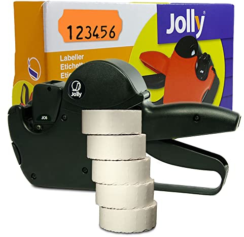 HUTNER Preisauszeichner Set Jolly C6 inkl. 5 Rollen 26x12 Preisetiketten - leucht-orange permanent | 7.500 Etiketten | Etikettenset