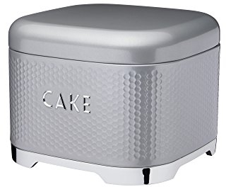 KitchenCraft Lovello Textured Porta Torte in Latta con Motivo Geometrico Esagonale a Rilievo, Color Grigio Ombra, 26 x 26 x 19 cm