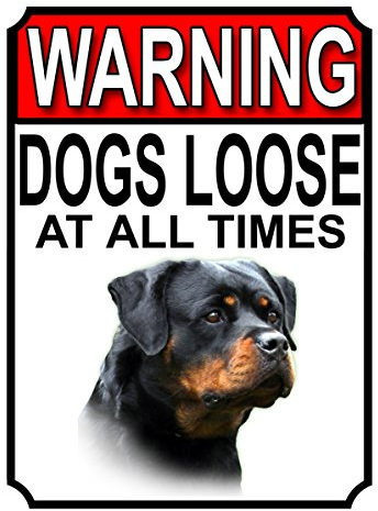 Shawprint WARNING DOGS LOOSE AT ALL TIMES METAL GATE SIGN ROTTWEILER (Mixed, 8 x 6)