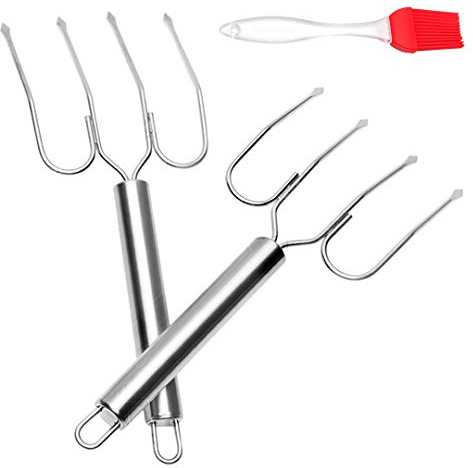 Turkey Lifter Serving Set Roaster Poultry Forks Including 1 Good Grip Silicone Basting & Pastry Brush