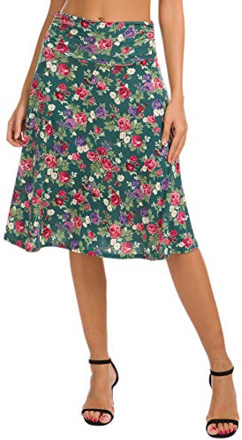 Urban CoCo Women's Ruched High Waist Knee Length Jersey A-Line Stretchy Flared Casual Skirt (XL, 2)