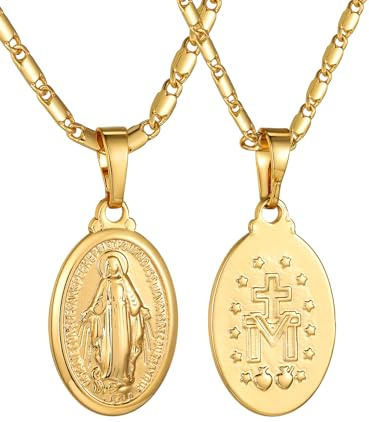 GoldChic Colgante Oro Milagrosa Collar Virgen de Oro enchapado
