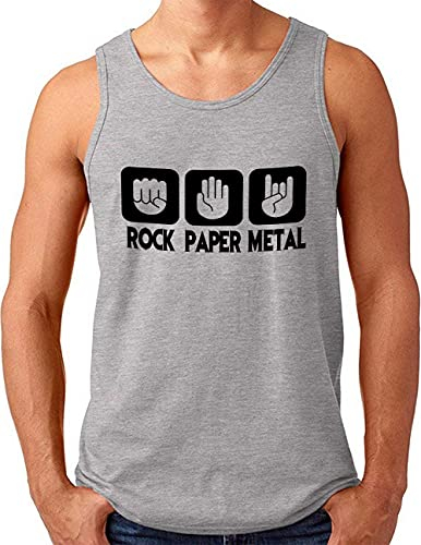OM3® Rock Paper Metal Tank Top Shirt - Herren - Stein Papier Schere Metalhand - Grau Meliert, M