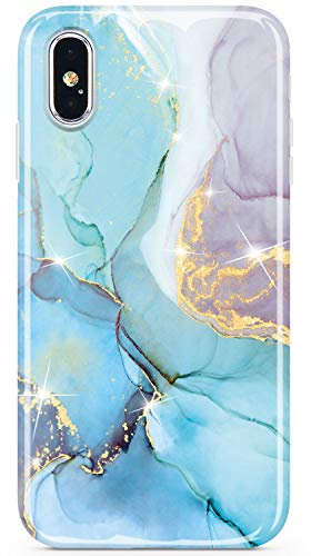 JIAXIUFEN Kompatibel mit iPhone X Hülle iPhone XS Handyhülle TPU Silikon Schutzhülle Handytasche Handy Hülle Marmor Mint Purple