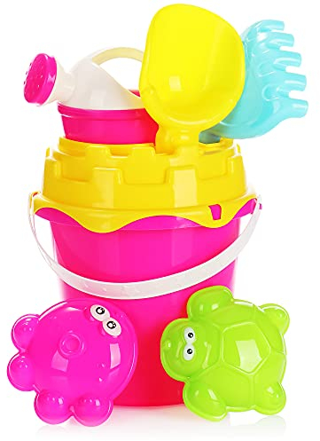 COM-FOUR® 7-teiliges Strandspielzeug-Set - Sandspielzeug für Strand und Sandkasten - Eimer, Schippe, Formen und Gießkanne [Auswahl variiert] (Set 2-07-teilig)