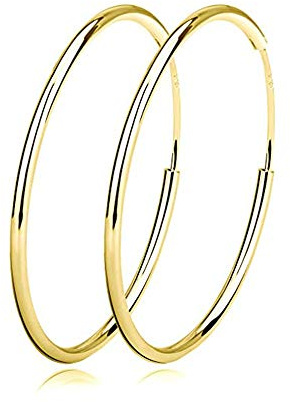 Damen Creolen Ohrringe Sterling Silber Huggie Kreolen Groß Rund Hängend Klapp-Creolen Ohrhänger für Frauen Mädchen Schmuck Durchmesser Vergoldet 20mm