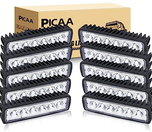 PICAA LED-arbetslampa, 10 st, 18 W, ljusstång, 15 cm, strålkastare för bil, smal körlampa, 12 V, 24 V, vattentät, för bil, lastbil, båt, SUV, ATV, 4WD, terräng